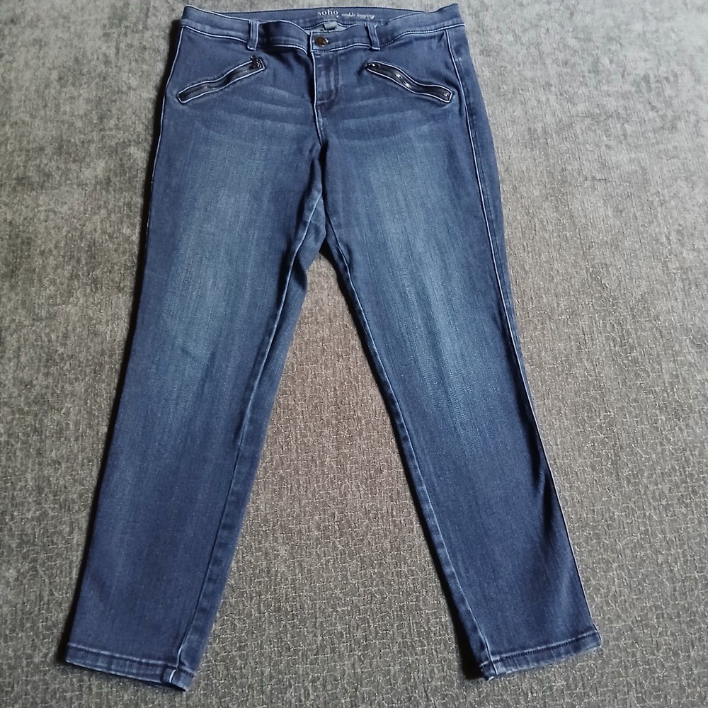 New York & Company Soho Jeans Ankle Legging Blue Denim Zipper Accent Size 12
